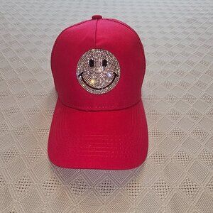 Pink Rhinestone Smiley Face Trucker Hat – Adjustable Mesh Back